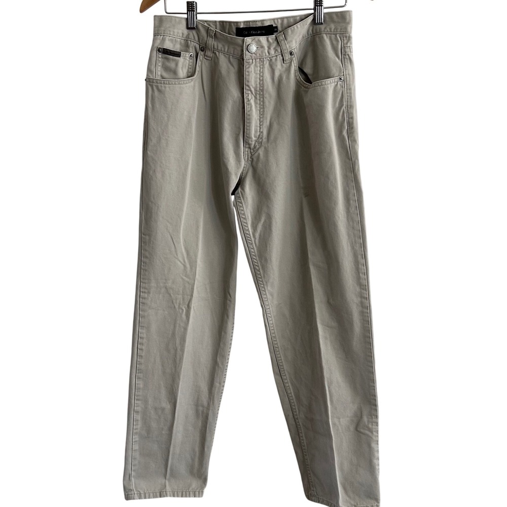Calvin Klein Jeans Mens 33 Khaki Tan Cotton Twill Straight Leg Pants VTG 90's